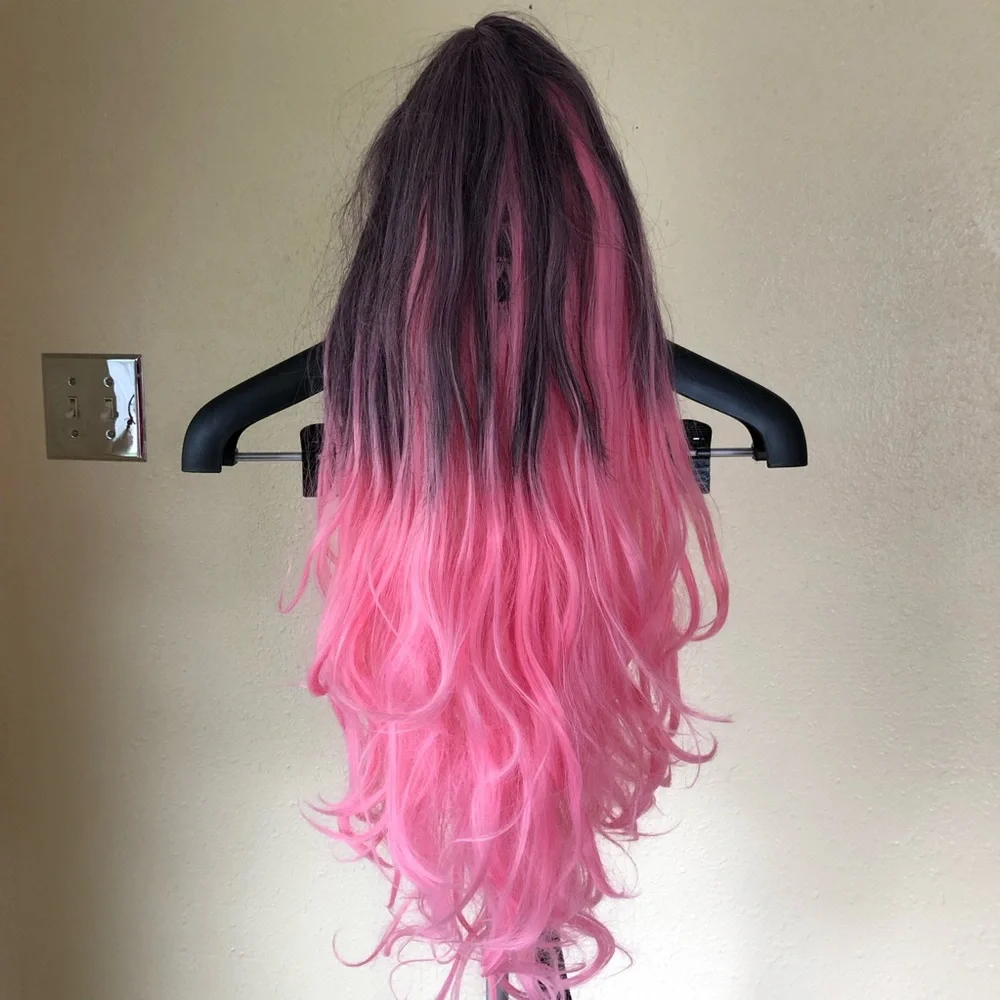 Two Tone Pink Wavy Wig 30”